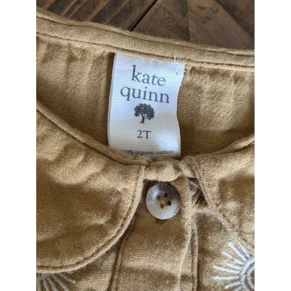 kate quinn Mustard Button-Front Ruffle Dress with Embroidered Yoke SZ 2T Cotton - Picture 3 of 3